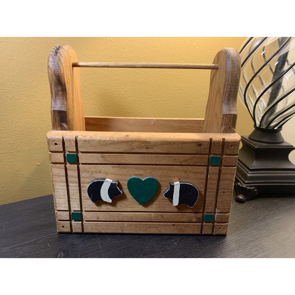 VINTAGE Cottagecore Wooden Caddy Organizer Country Pig Kitchen Bath